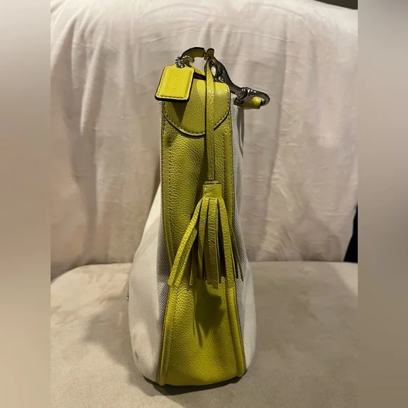 Coach canvas and lime green/yellow leather shoulder purse - Picture 5 of 15